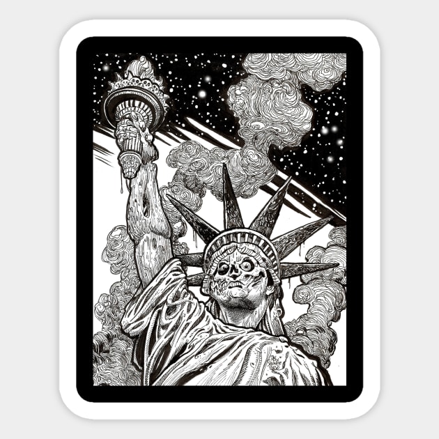 Undead Statue of Liberty B+W Sticker by rsacchetto